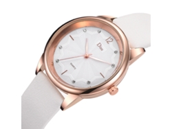 Reloj De Pulsera Sencillo De Cuarzo Para Mujer Con Correa De Piel Sintética Blanca.