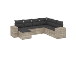 Conjunto de 7 sofás de jardín con cojines, mimbre, gris claro, MAISON EXCLUSIVE (7 piezas)
