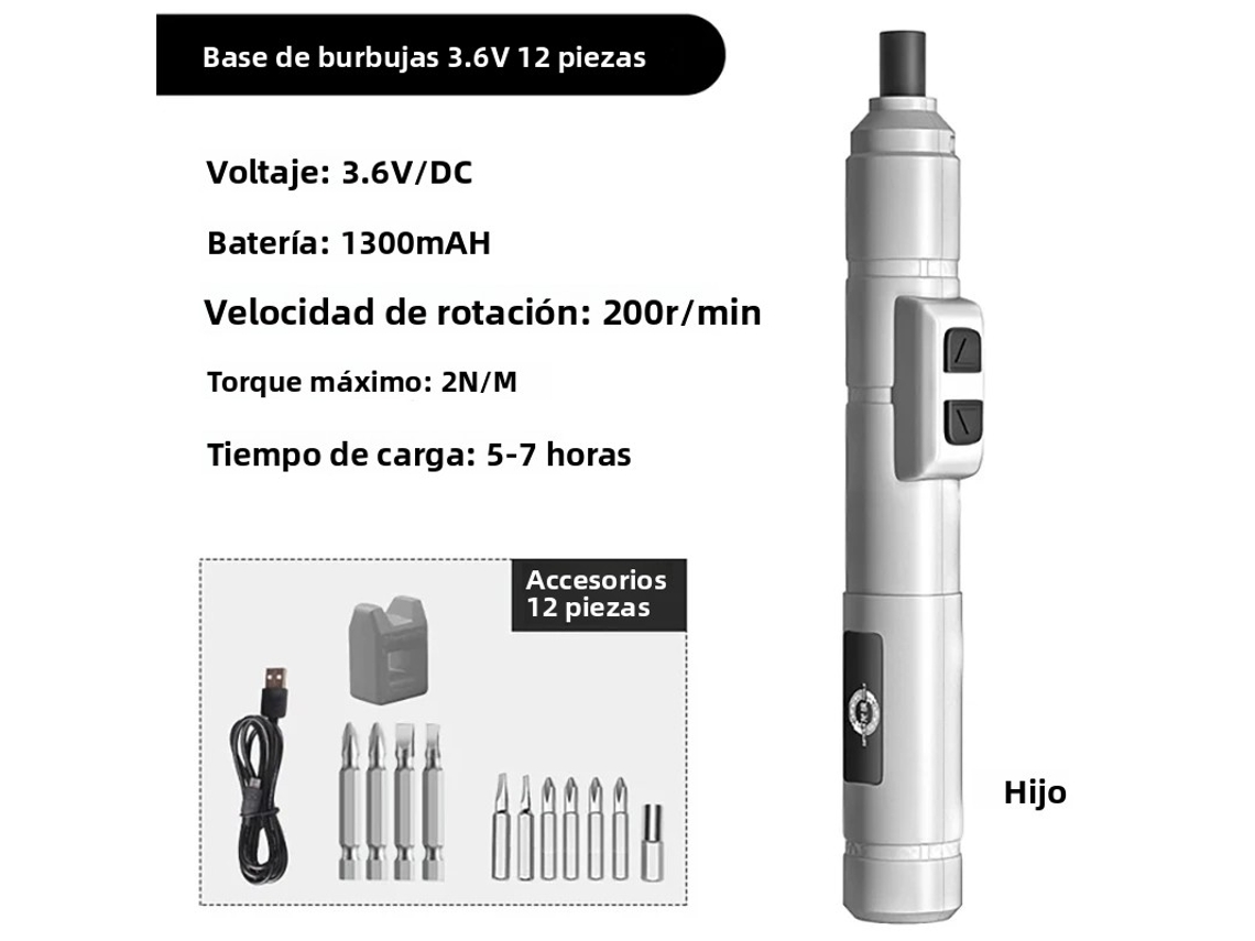 (juego De 12 Piezas Blanco) Mini Destornillador Eléctrico Inalámbrico, Recargable Por Usb, 3,6 V, 200 Rpm, Batería Incluida