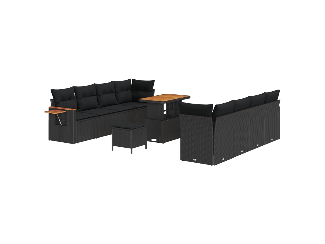 Conjunto 11 De Lounge De Jardín De Vidaxl Con Cojines Negro Ratán