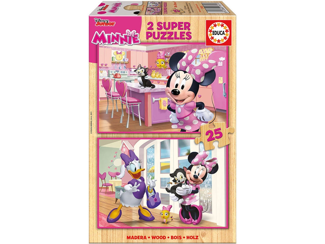 Puzzle EDUCA 2x Super Puzzle de Madera 25 Minnie Happy Helpers (Edad Mínima: 3 Años - 50 Piezas)