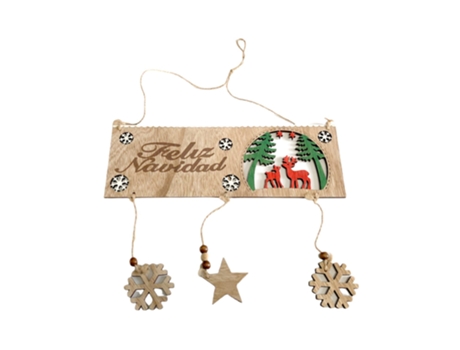 Adorno de Navidad TIENDA EURASIA Colgante Original Feliz Decoracion Madera Marrón (46x29cm)