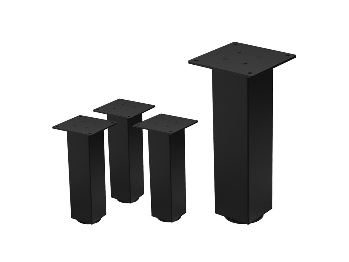 Set 4 Patas De Mesa Ml-design 30cm De Acero 8x8cm Negro Brillante Regulables En Altura