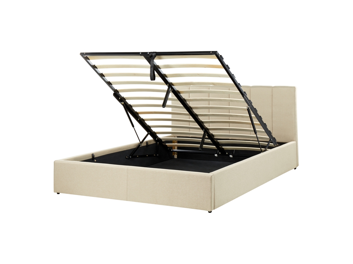 Cama con almacenaje BELIANI Dreux de Poliéster Beige 151x214x90