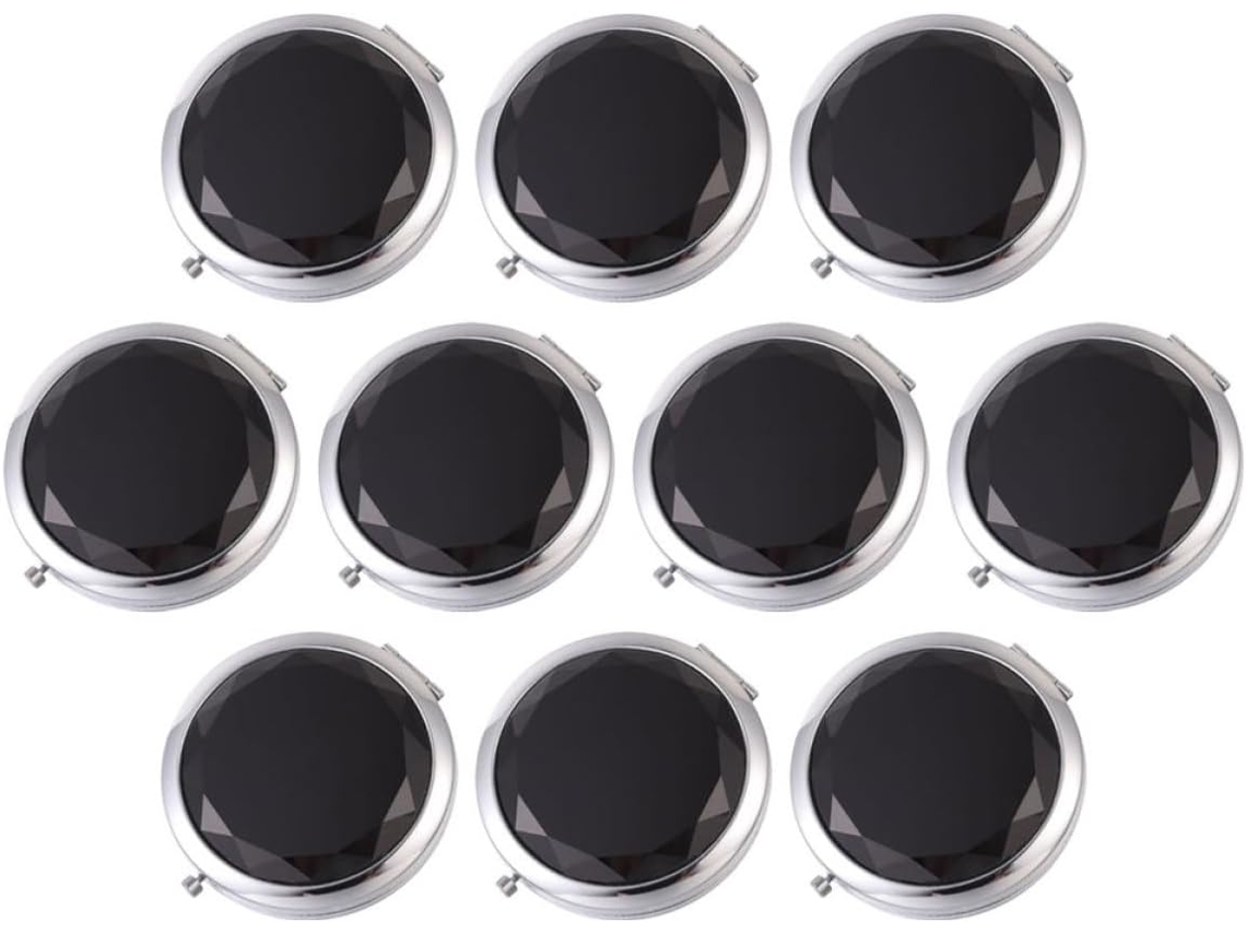 Lot De 10 Espejos Maquillaje Compactos Pliables Doble Face En Métal Negro Pequeño Espejo Cosmétique