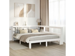 Cama De Matrimonio | Cama Para Adultos | Cama Con Estantería Sin Colchón Madera Maciza Blanca 160x200 Cm