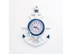 Reloj de pared Baok en azul y blanco de estilo náutico con diseño de barco, decoración personalizada, 34x23cm para oficina o dormitorio.