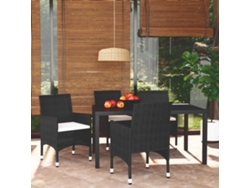 Juego de comedor de jardín de 5 piezas con cojines, mimbre sintético negro, DKD Home Decor