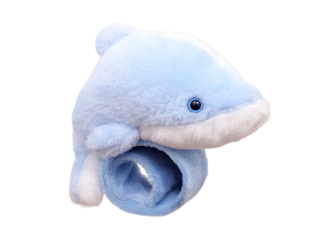 Peluche extra suave y tierno. Diseño de delfín con mecanismo enrollable. 14 cm.