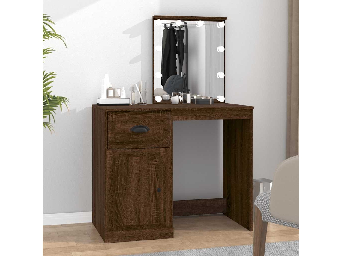 Tocador | Mesa De Vestidor Con Led Madera Contrachapada Marrón Roble 90x50x132,5cm