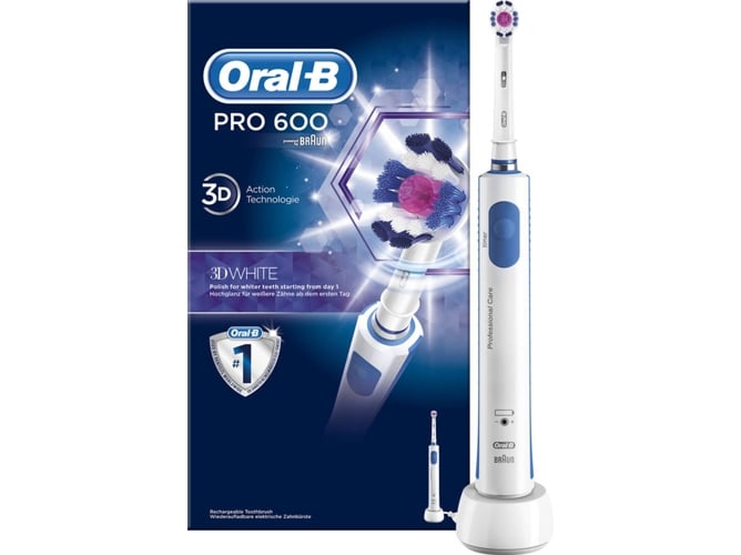 Oralb 600 3d white cepillo de dientes con mango recargable tecnología braun y 1 cabezal recambio blanco professional care clean 3dwhite pc600