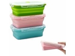 Fiambrera plegable JEIIBRZUI en colores de silicona, azul, rosa y verde, capacidad: 1200 Ml.