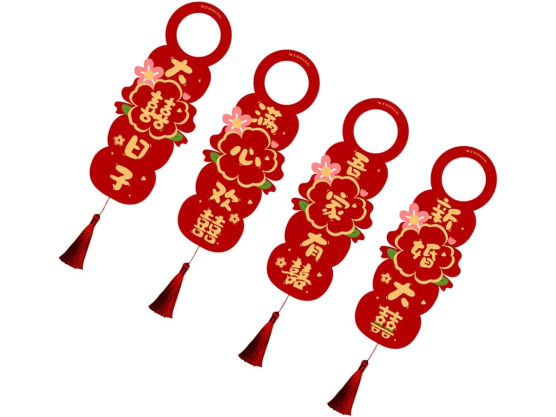 Juego de 4 adornos colgantes de papel rojo para puertas, ligeros, fáciles de instalar, ideales para fiestas, bodas, temática china, GOKOCO
