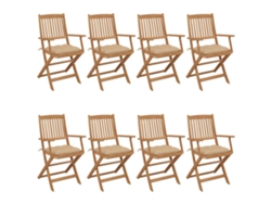 Sillas de jardín plegables DKD Home Decor de 8 piezas con cojines de acacia maciza