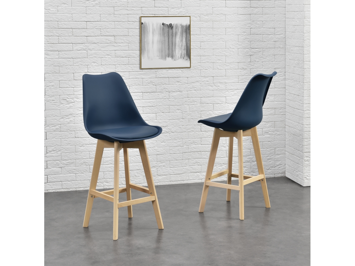 Conjunto de Cadeiras de Jantar [EN.CASA] Lublin Azul (Couro sintético, Faia - 105 x 48 x 58 cm)