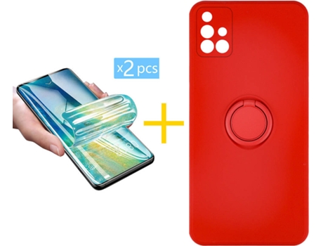 Carcasa + 2 Protectores de Pantalla para Samsung Galaxy A71 ACCETEL Rojo
