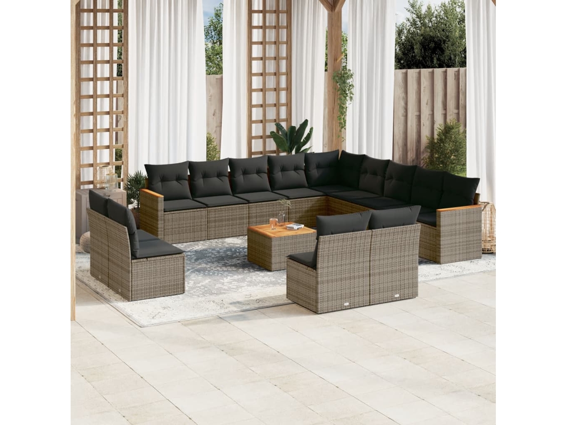 Conjunto de sofá de jardín de 14 piezas con cojines, mimbre gris, DKD Home Decor