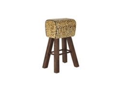 Taburete Madera Piel Leopardo Marron 43x35x75cm