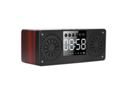 Mini despertador inalámbrico Bluetooth para exteriores, altavoz portátil con enchufe, altavoz de música de bajos Chennnls (madera roja)