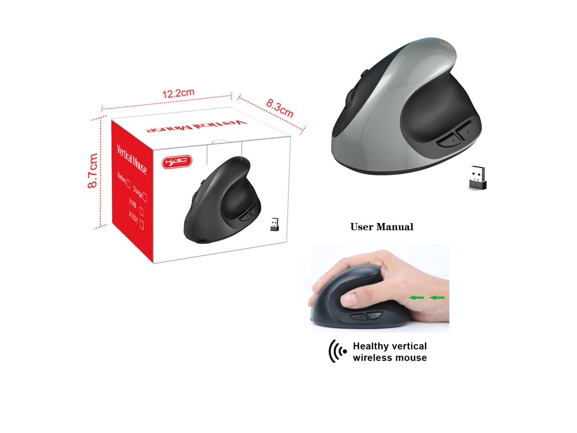 Ratón vertical inalámbrico MDUG con receptor de 2,4 GHz y DPI ajustable de 800 a 2400