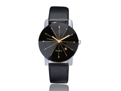 Reloj De Pulsera Unisex De Moda Con Correa De Piel Sintética Y Diamantes De Imitación - Esfera Redonda Grande (negro Pequeño)