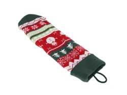 Decoración navideña: Bolsa de regalo infantil con forma de calcetín corto y cuerda verde.