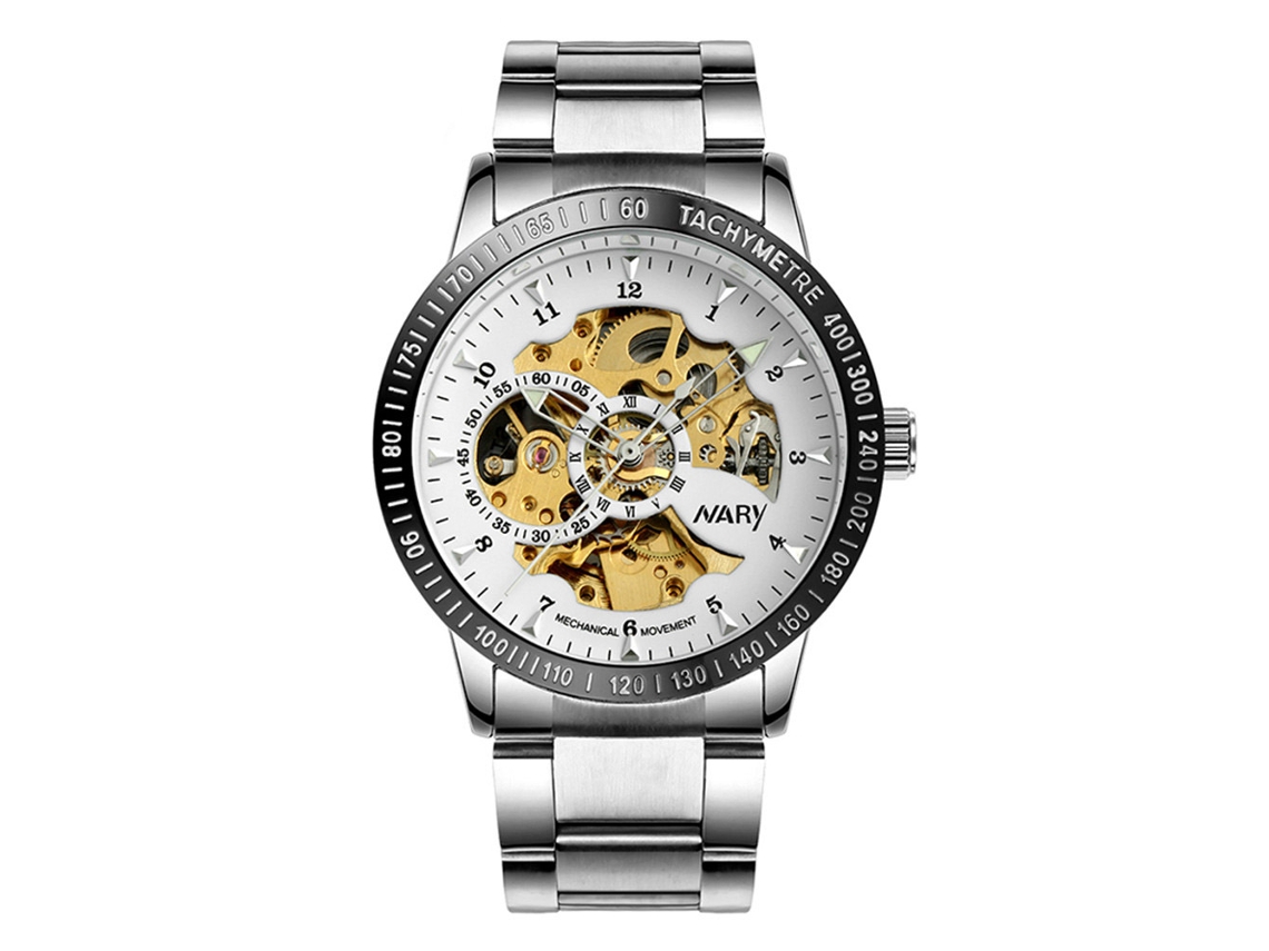 Reloj De Pulsera Mecánico De Cuarzo (correa Negra, Caja Negra, Agujas Doradas, Esfera Negra)