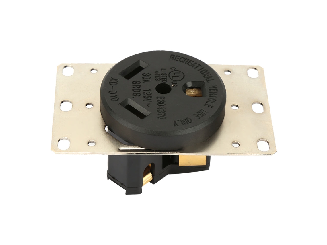 Enchufe industrial de 30 A, 125 V CA, 3 orificios con conector para vehículos recreativos y cableado.