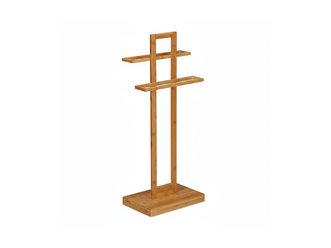 Relaxdays Toallero De Pie, Soporte Toallas Bambú, 2 Brazos, Tendedero Baño Madera, 88 X 35,5 X 23,5 Cm, Marrón Natural