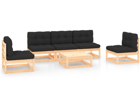 Conjunto 6 de muebles de jardín VIDAXL y cojines madera maciza pino