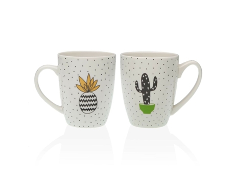 Taza Mug VERSA Cactus Piña 2 Unidades Porcelana
