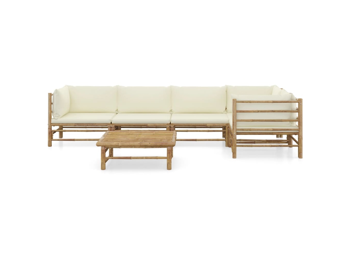 Maison Exclusive - Set De Muebles De Jardín 6 Piezas Bambú Y Cojines Blanco Crema