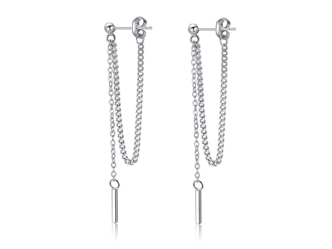 Pendientes Colgantes De Barra De Plata De Ley 925 Para Mujeres Y Adolescentes Con Cadena Ligera.