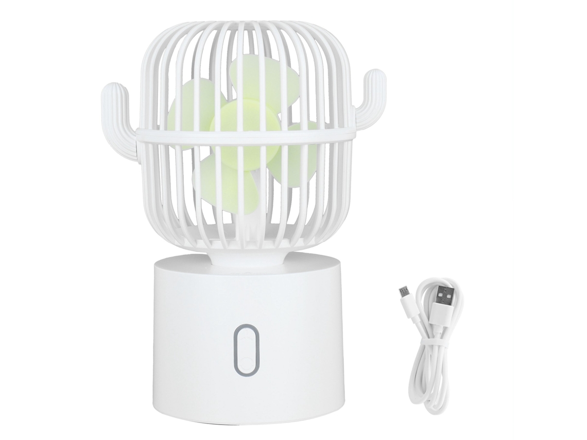 Ventilador Mini Cactus De Cabeça Móvel Usb Carregável Portátil Para Mesa Escritório Casa Branco