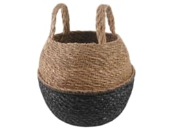 Maceta Vidaxl con asas, negra, Ø 22 x 20 cm, 100 % hierba marina