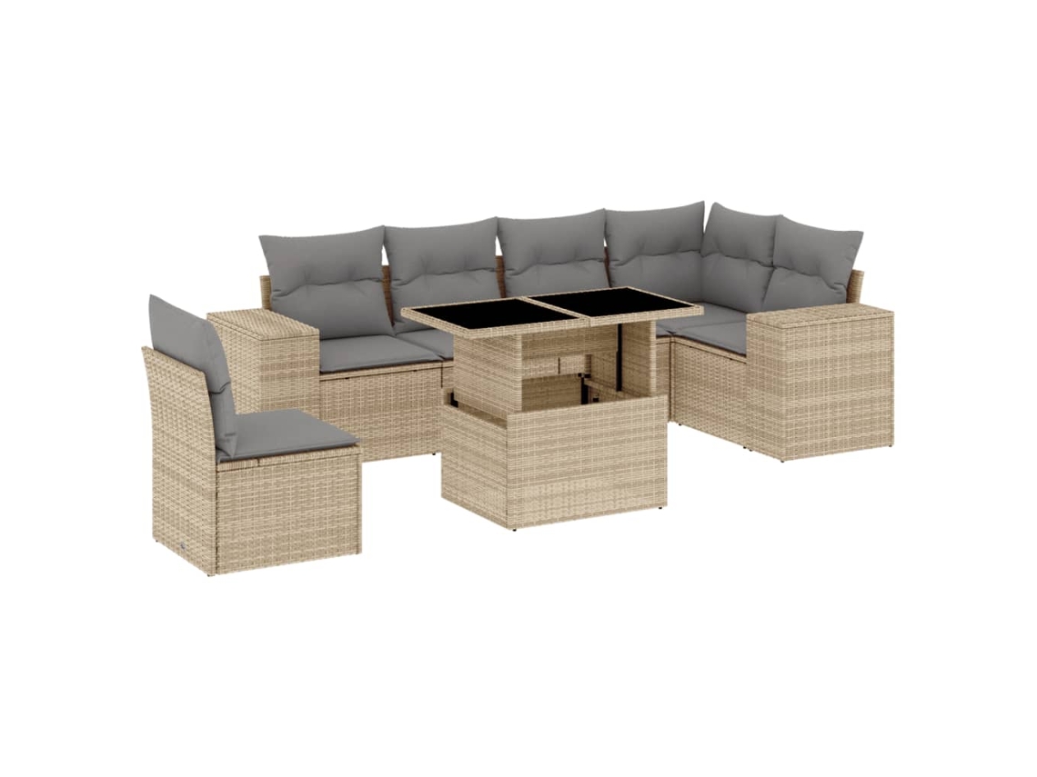 Conjunto de 7 sofás de jardín con cojines de mimbre beige MAISON EXCLUSIVE (7 piezas)