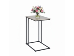 Mesa Auxiliar Relaxdays, Hbt: 64 X 50 X 35 Cm, Mdf, Hierro, Forma En C, Mesa Para Sofá, Salón, Negro/natural
