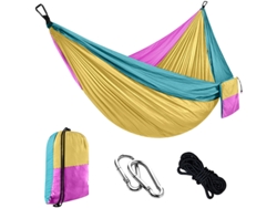 Hamaca Individual Chrui Con Cuerda De 2 M Y Mosquetón, 270 X 140 Cm (azul Cielo, Amarillo Y Rosa)