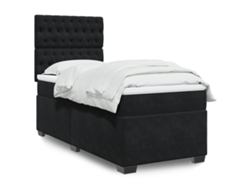 Cama Box Spring Con Colchón Terciopelo Negro 90x200 Cm