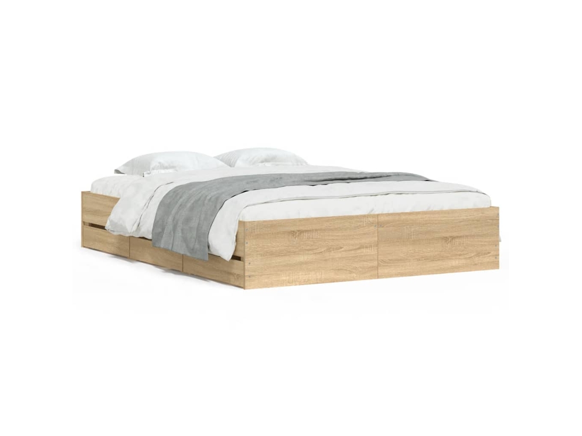 Maison Exclusive - Cama Con Cajones Madera Ingeniería Roble Sonoma 140x200 Cm