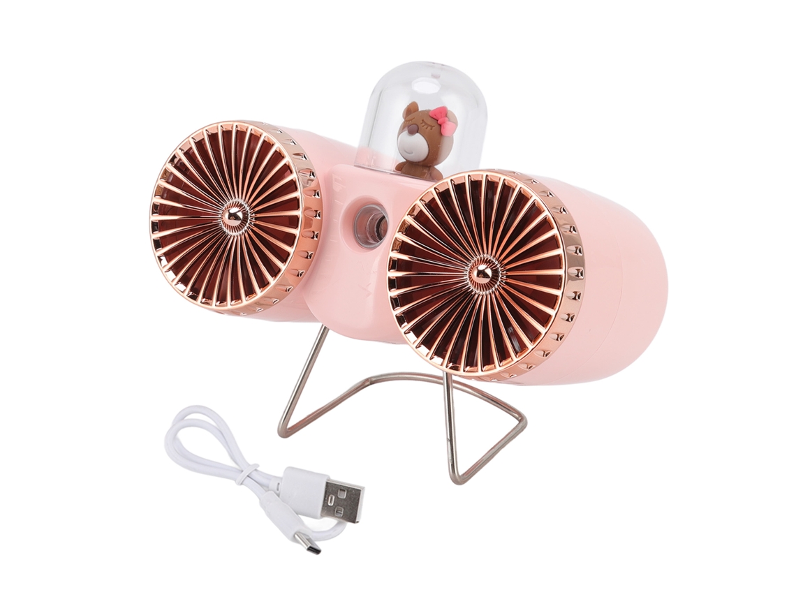 Ventilador de escritorio Strong Wind, 3 velocidades, USB, luz nocturna, rosa.