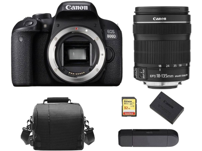 Kit Cámara Réflex CANON EOS 800D EF-S 18-135mm F3.5-5.6 IS STM + SD de 32GB + Bolsa + LP-E17 + Lector de Tarjetas