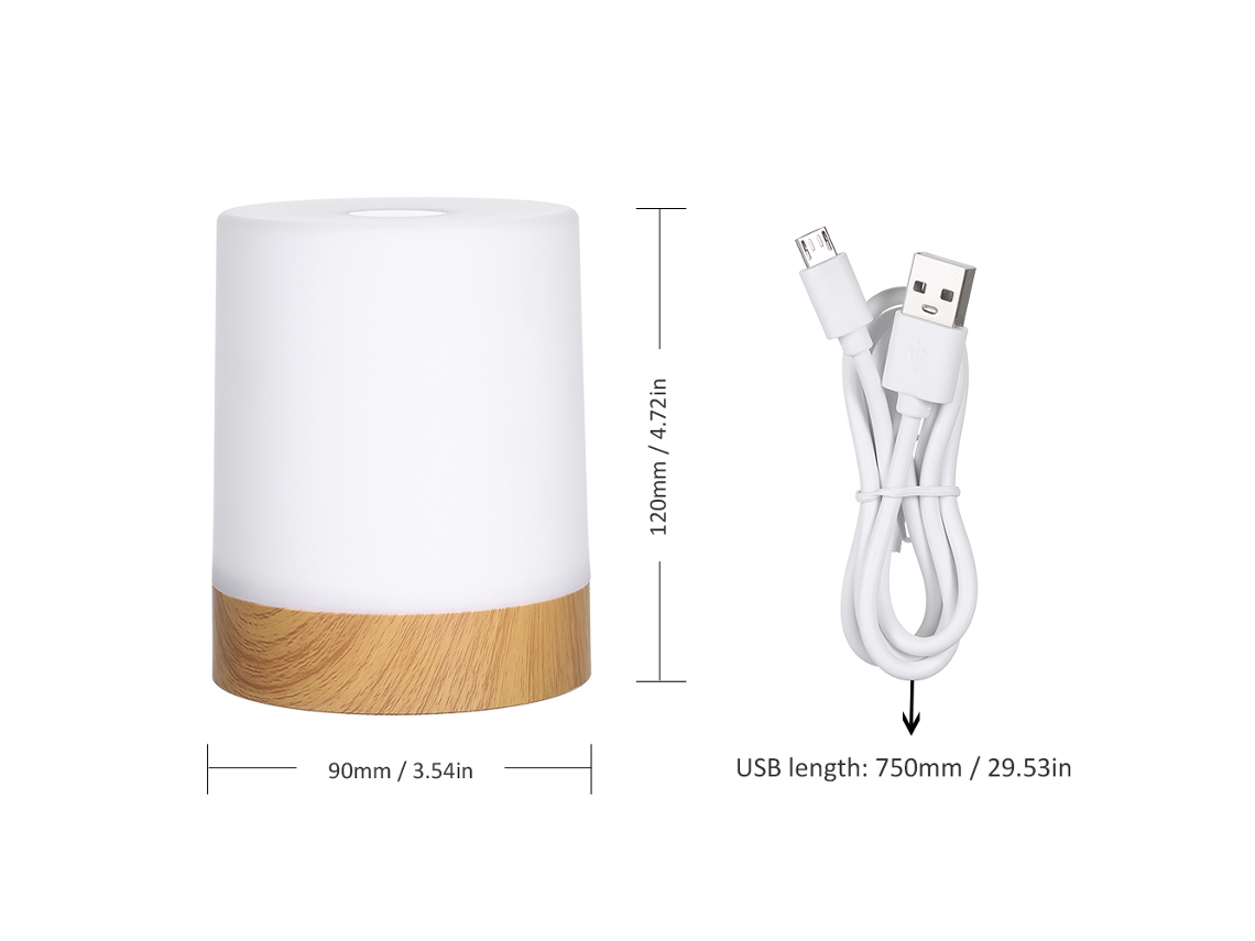Lâmpada De Noite Portátil Usb Recarregável Rgb Touch Controle Ajustável Brilho Branco Quente