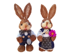 2 Figuras De Conejitos De Paja Hechas A Mano, Adorable Pareja, Adorno De Pascua, Decoración Del Hogar, 23 Cm