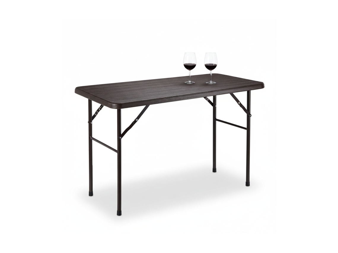Relaxdays Mesa Plegable Jardín Y Terraza Con Forma Rectangular, Plástico Y Metal, Marrón, 74 X 120 X 60 Cm