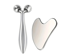 Dispositivo de belleza con masajeador facial 3D de acero inoxidable para raspado de ojos MDUG (2 blancos)