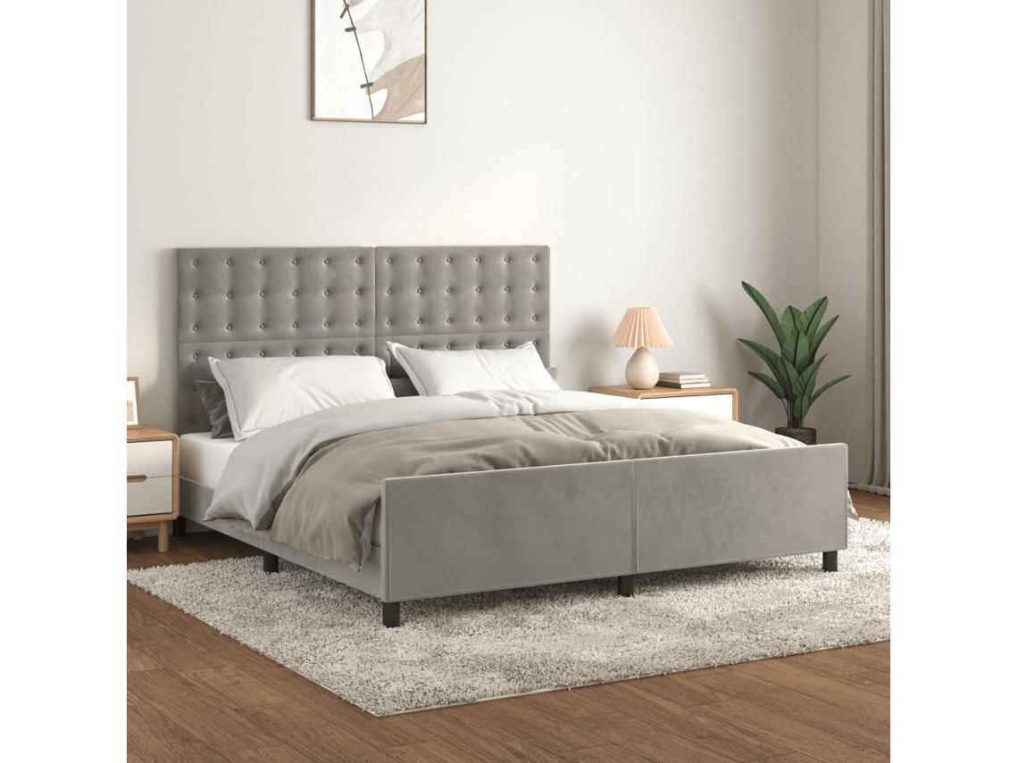 Estructura De Cama Sin Colchón Terciopelo Gris Claro 160x200 Cm