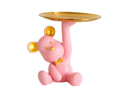 Bandeja decorativa de mesa con forma de oso rosa para guardar llaves.