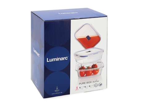 LUMINARC Pure Box Active - Lote de 3 Recipientes Herméticos en Vidrio con Válvula