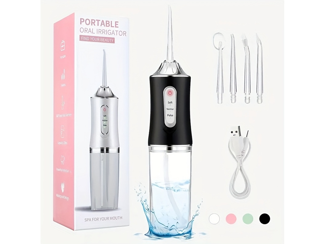 Kit de irrigación bucal inalámbrico, 4 boquillas, rotación de 360°, cuidado diario de las encías, masaje y limpieza profunda STELASPLEN